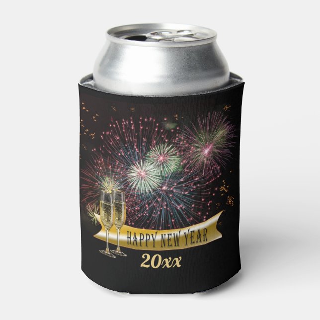 Happy New Year Fireworks Can Cooler (Can Front)