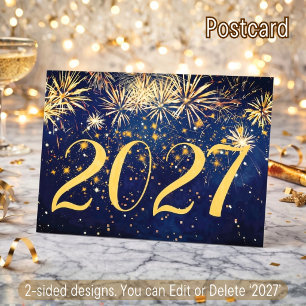 Happy New Year Fireworks Christmas 2 Side Design Holiday Postcard