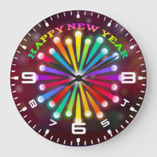 Happy New Year Fireworks Design-11231 Large Clock
