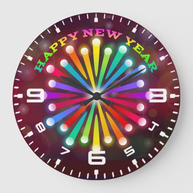 Happy New Year Fireworks Design-11231 Large Clock (Front)