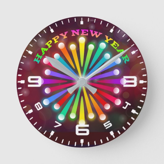 Happy New Year Fireworks Design-11231 Round Clock (Front)