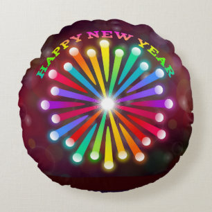 Happy New Year Fireworks Design-11231 Round Cushion
