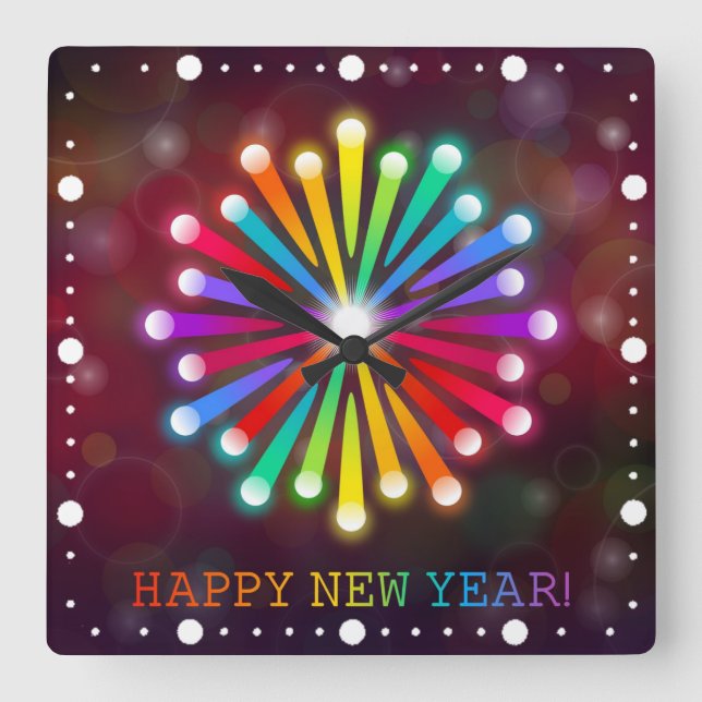 Happy New Year Fireworks Design-11231 Square Wall Clock (Front)