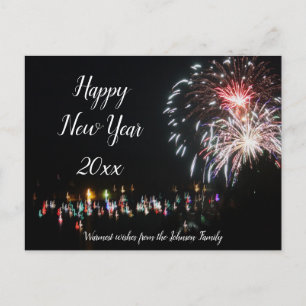 Happy New Year Fireworks, Family Greetings Postcard
