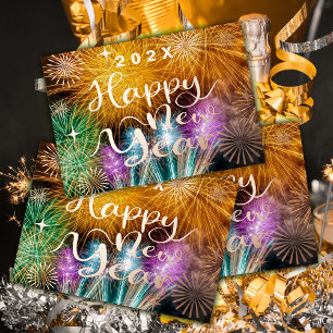 Happy New Year Fireworks Foil Holiday Card