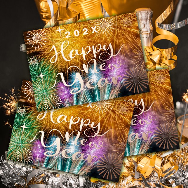 Happy New Year Fireworks Foil Holiday Card (Attractive Happy New Year Card .)
