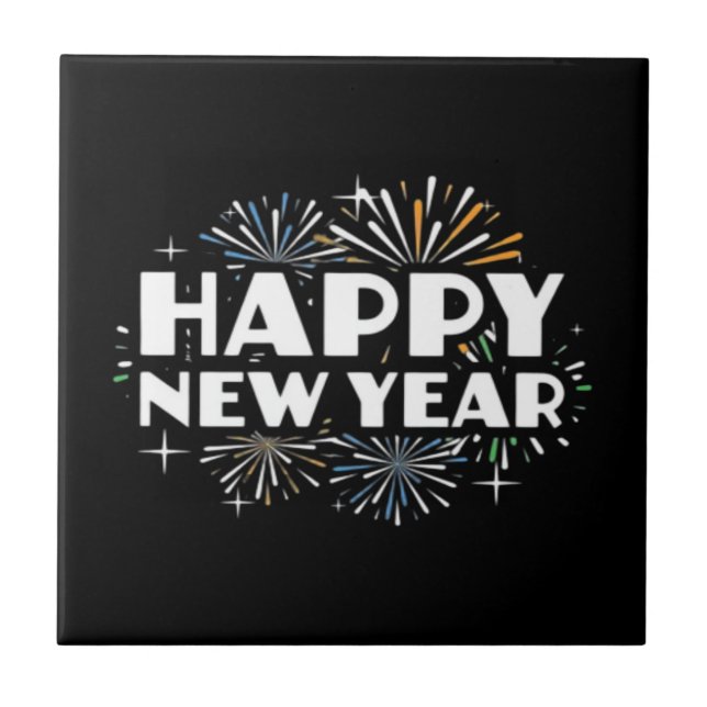 Happy New Year Fireworks Funny New Years Eve NYE E Ceramic Tile (Front)