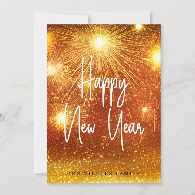 Happy New Year Fireworks Holiday Card (Front)
