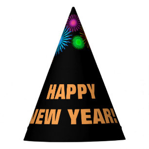 "HAPPY NEW YEAR!" + Fireworks-like Pattern Party Hat