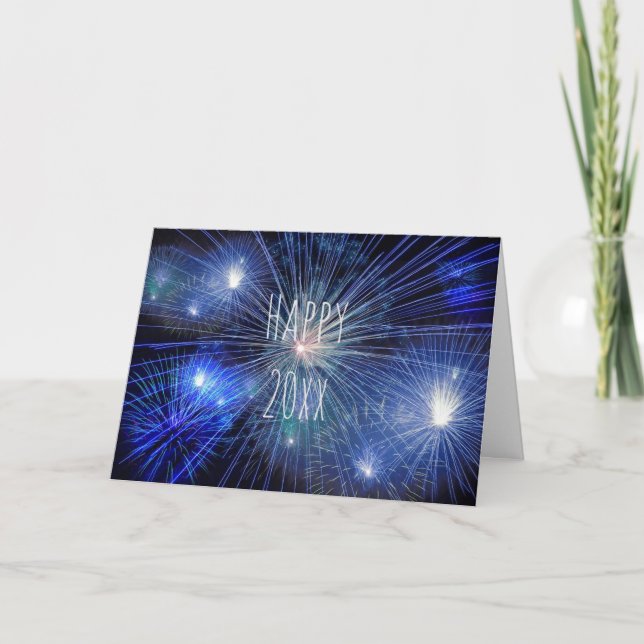 Happy New Year Fireworks Personalised Holiday Card (Front)