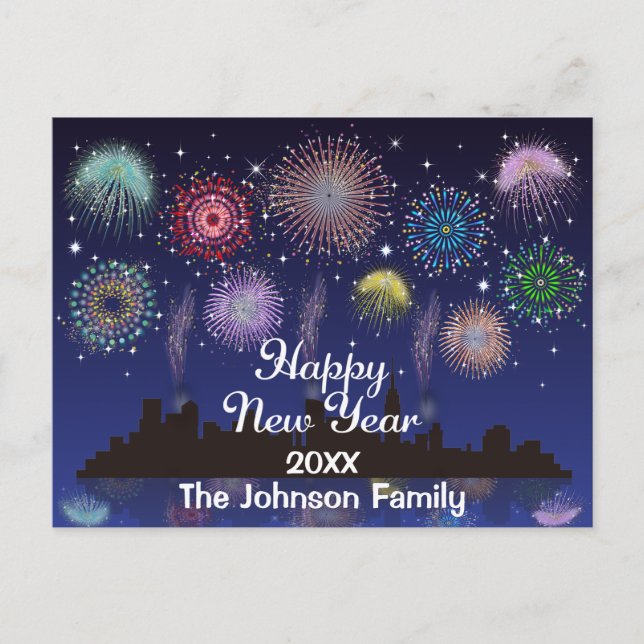 Happy New Year Fireworks Postcard (Front)