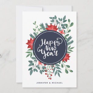 Happy New Year Floral   Photo Holiday Card