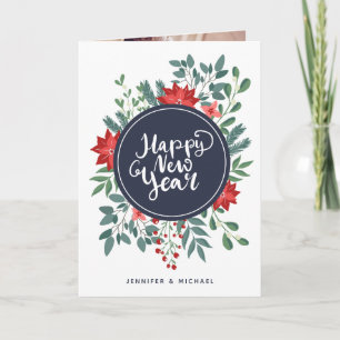Happy New Year Floral   Photo Holiday Card