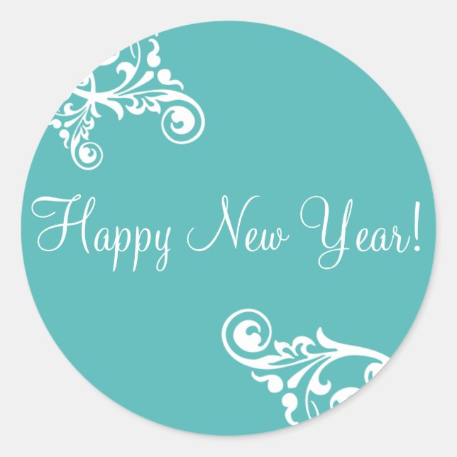 Happy New Year Flourish Envelope Sticker Seal (Front)