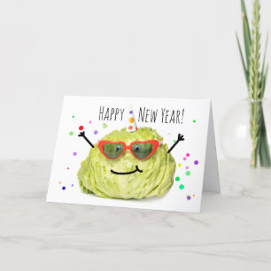 Happy New Year For Anyone Lettuce in Party Hat  Holiday Card