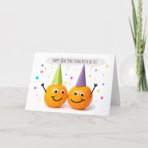 Happy New Year From Both of Us From Orange Couple Holiday Card