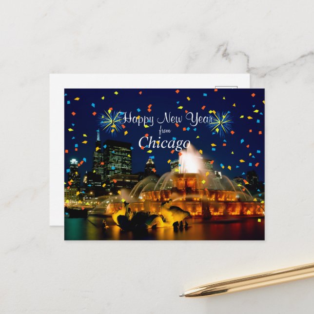 Happy New Year from Chicago Holiday Postcard (Front/Back In Situ)