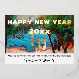 Happy New Year from Dance on the Beach by Munch Foil Holiday Card