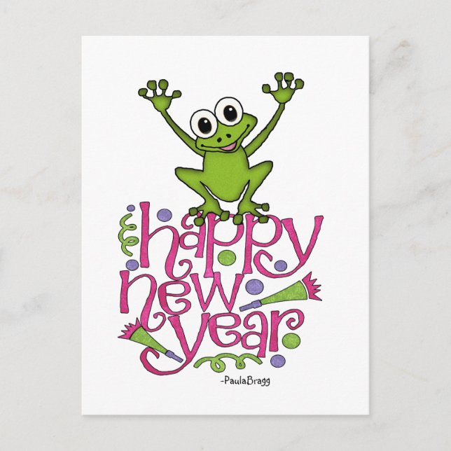 Happy new year from Frisky the Frog Holiday Postcard (Front)