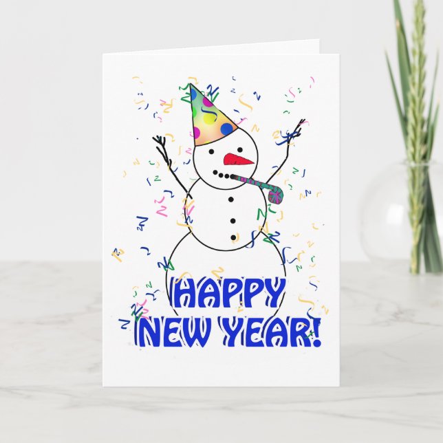 Happy New Year from the Celebrating Snowman Holiday Card (Front)