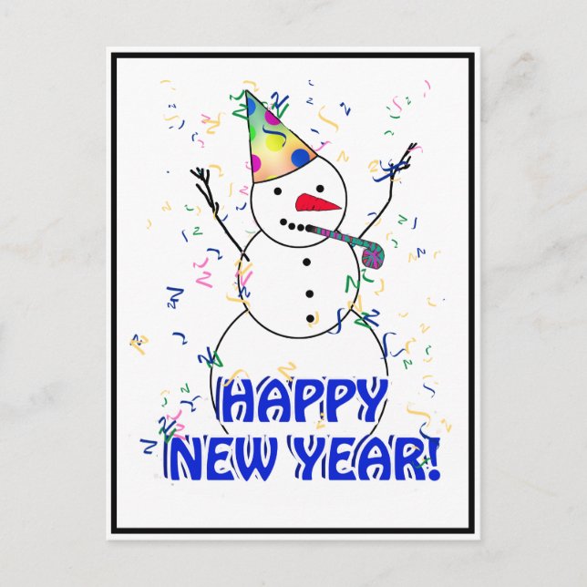 Happy New Year from the Celebrating Snowman Holiday Postcard (Front)