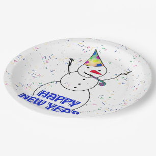 Happy New Year from the Celebrating Snowman Paper Plate