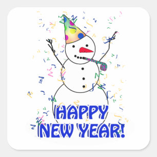 Happy New Year from the Celebrating Snowman Square Sticker