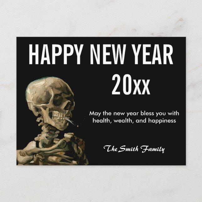 Happy New Year from Van Gogh Skull of a Skeleton Postcard (Front)