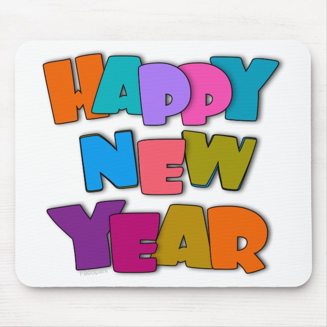 Happy New Year fun Cartoon Colourful Greeting Mouse Pad (Front)
