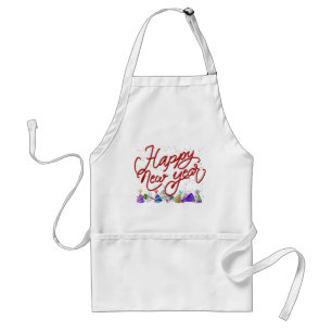 Happy New Year - Fun Red Text With Confetti Standard Apron