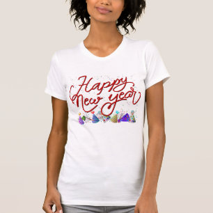 Happy New Year - Fun Red Text With Confetti T-Shirt
