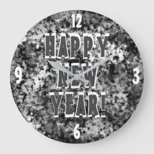 HAPPY NEW YEAR Fun Silver Large Clock