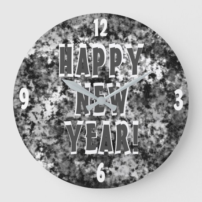 HAPPY NEW YEAR Fun Silver Large Clock (Front)