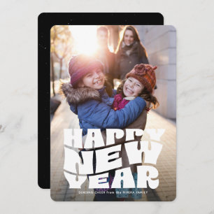 Happy New Year funky fun retro family photo Holiday Card