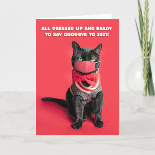 Happy New Year Funny Cat in Face Mask Humour Holid Holiday Card