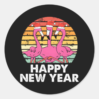 Happy New Year Funny Pink Flamingo Enthusiast Classic Round Sticker