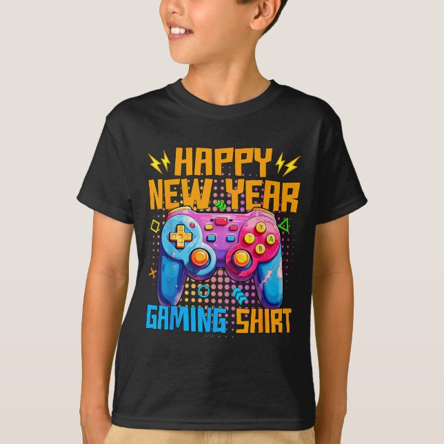 Happy New Year Gaming Shirt Colorful Video Game Lo (Front)