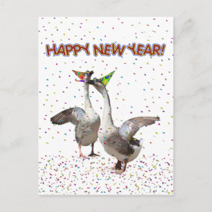 Happy New Year Geese Holiday Postcard