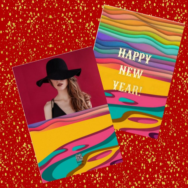 Happy New Year Girlfriend Abstract Art Cute Photo Foil Holiday Card (Creator Uploaded)