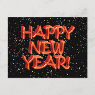 Happy New Year Glassy Red Text Holiday Postcard