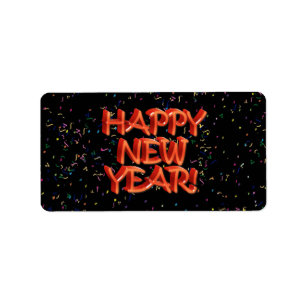 Happy New Year Glassy Red Text Label