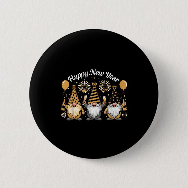 Happy New Year Gnome Confetti Fireworks New Year's 6 Cm Round Badge (Front)