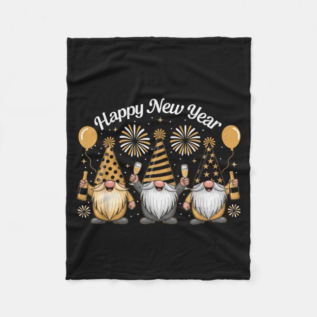 Happy New Year Gnome Confetti Fireworks New Year's Fleece Blanket (Front)