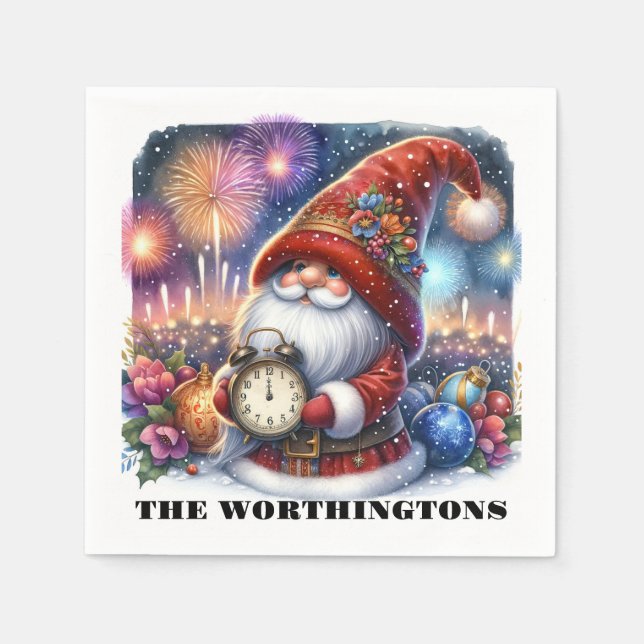 Happy New Year Gnome Napkins (Front)