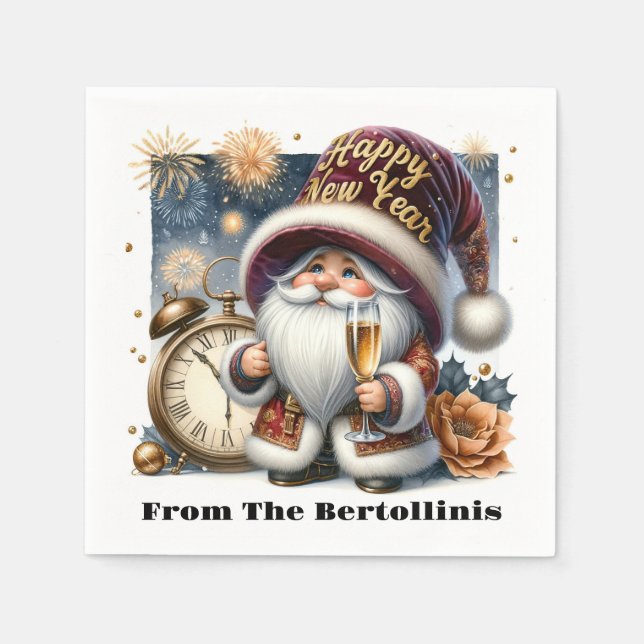 Happy New Year! Gnome Series  Napkin (Front)