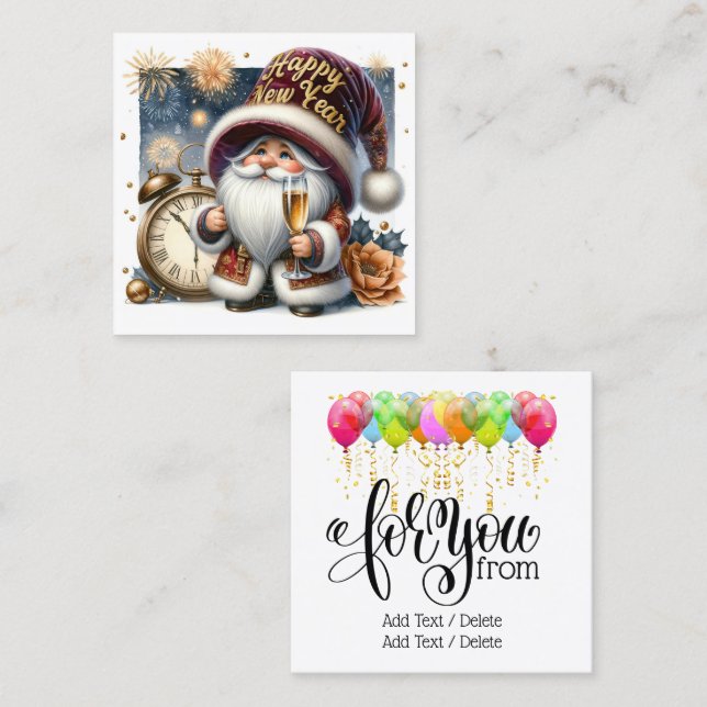 Happy New Year Gnome Series  Square Business Card (Front/Back)