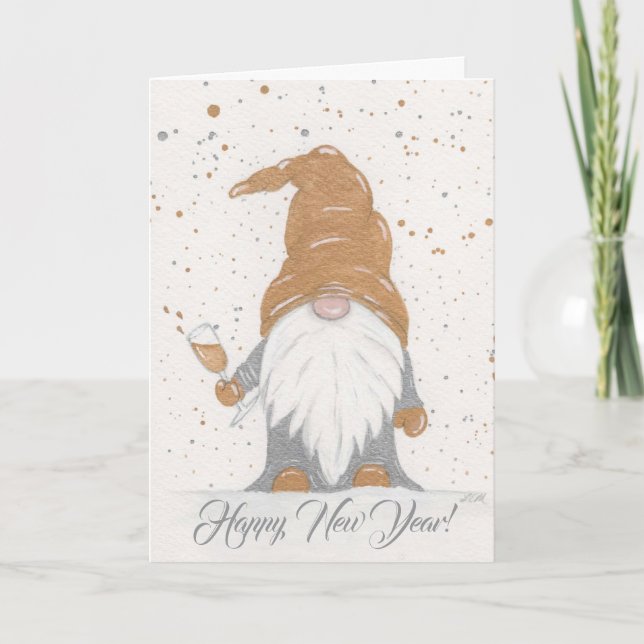 Happy New Year Gnome Thank You Card (Front)