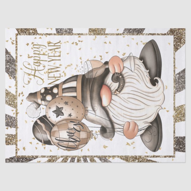 Happy New Year Gnome Tissue Paper (Front)