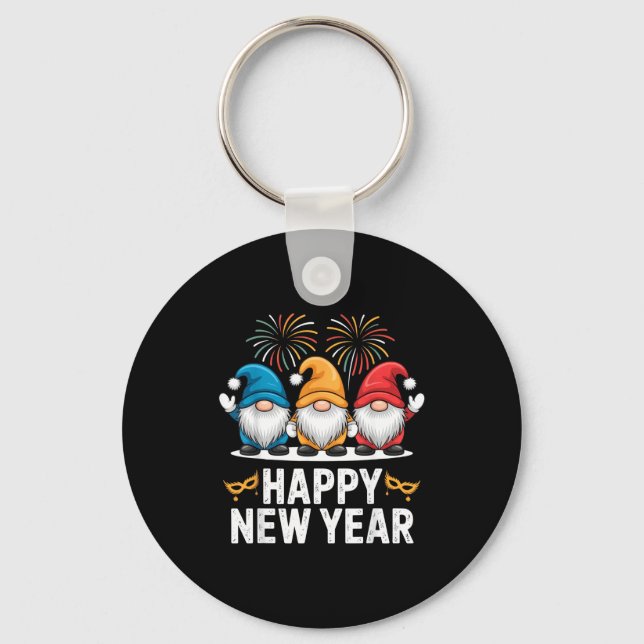 Happy New Year Gnomes For Party Lovers And Festive Key Ring (Front)