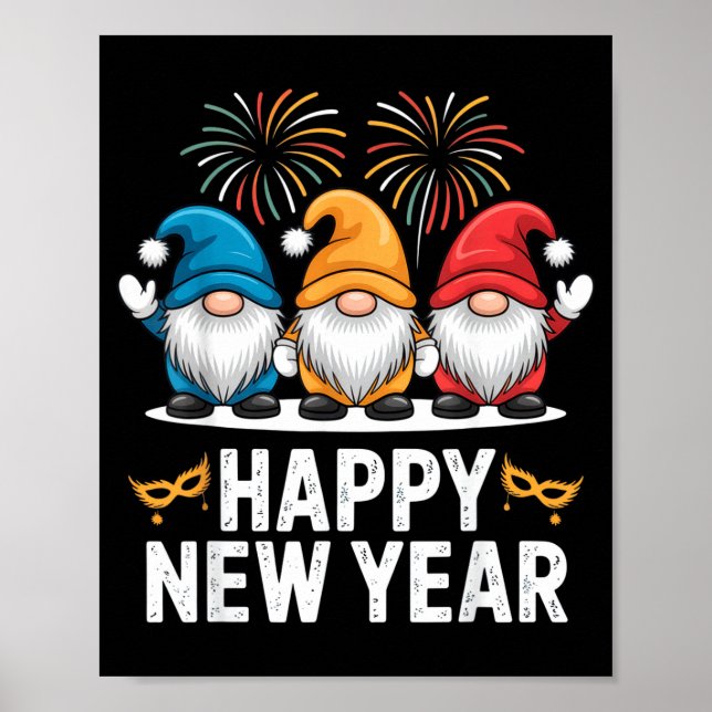 Happy New Year Gnomes For Party Lovers And Festive Poster (Front)